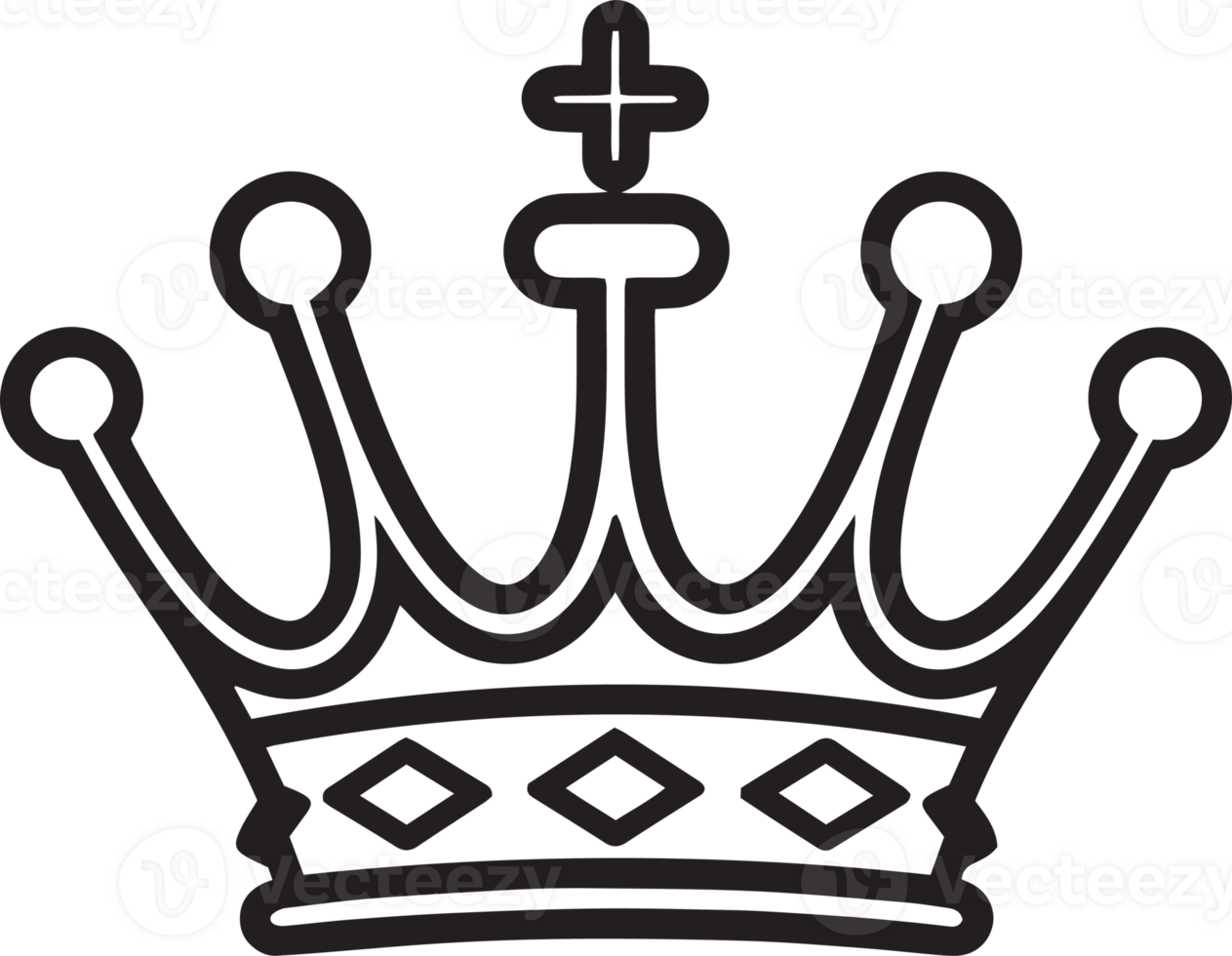 Hand Drawn vintage crown logo in flat line art style png