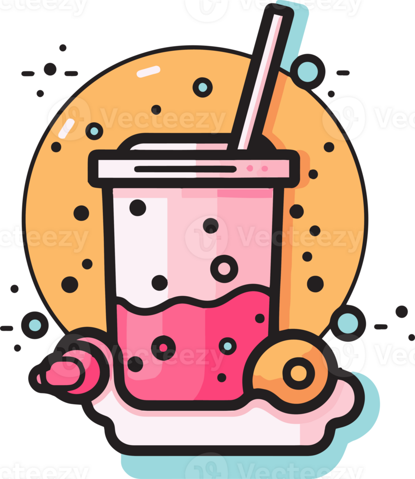 Hand Drawn vintage bubble milk tea logo in flat line art