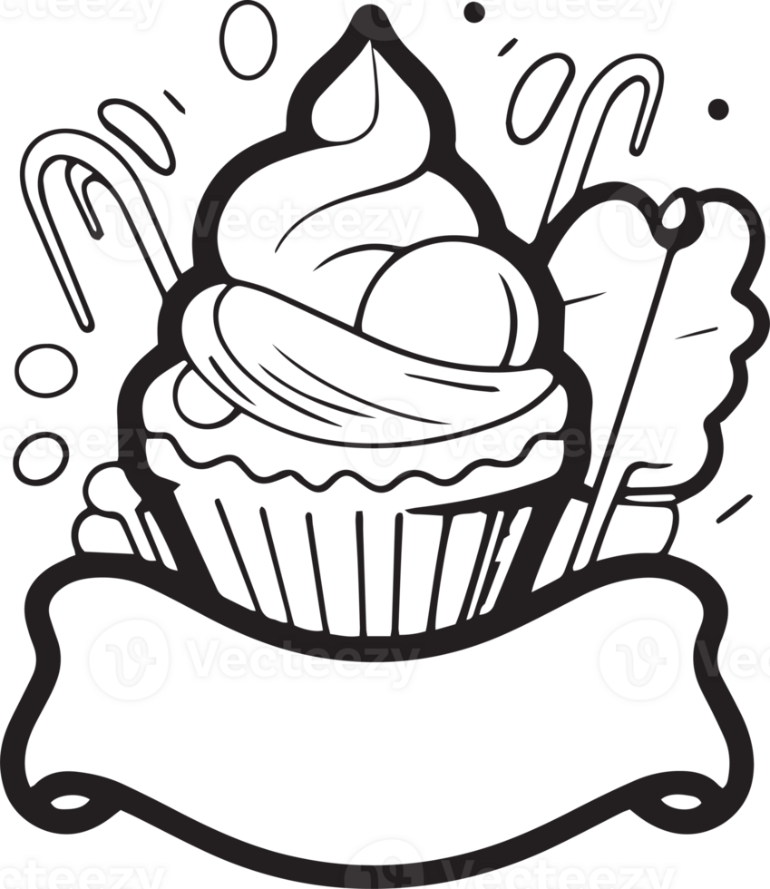 Hand Drawn vintage sweets and cakes logo in flat line art style png
