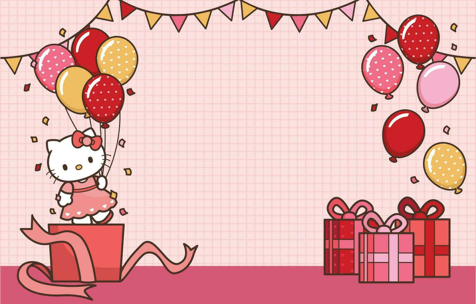 cumpleaños fiesta para gatito con globos y regalo caja vector