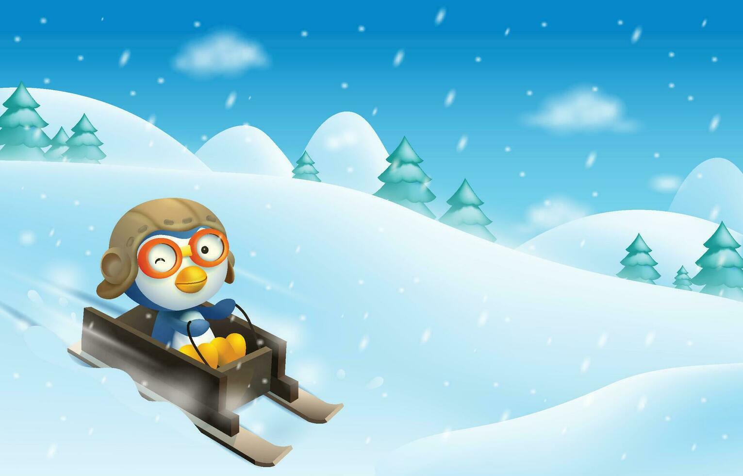 Little Penguin Playing Sledding in Snow vector