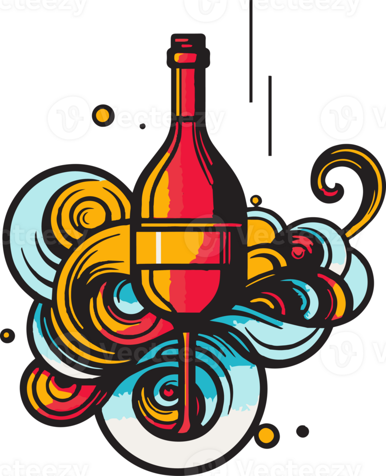 hand- getrokken wijnoogst wijn fles logo in vlak lijn kunst stijl png