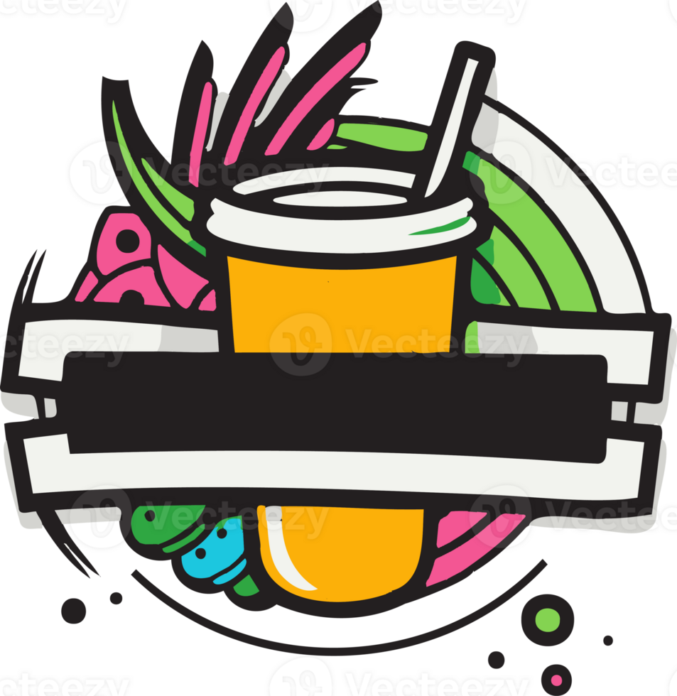 Hand Drawn vintage fruit and juice logo in flat line art style png