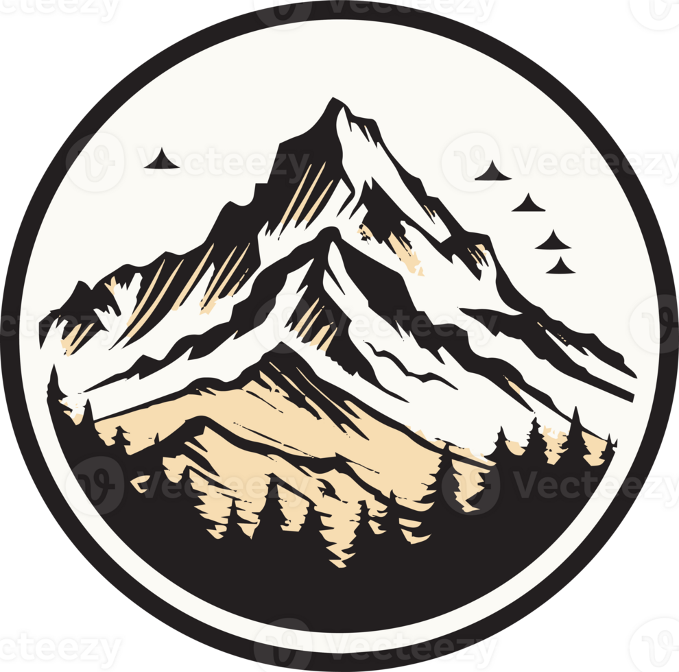 Hand Drawn vintage mountain logo in flat line art style png