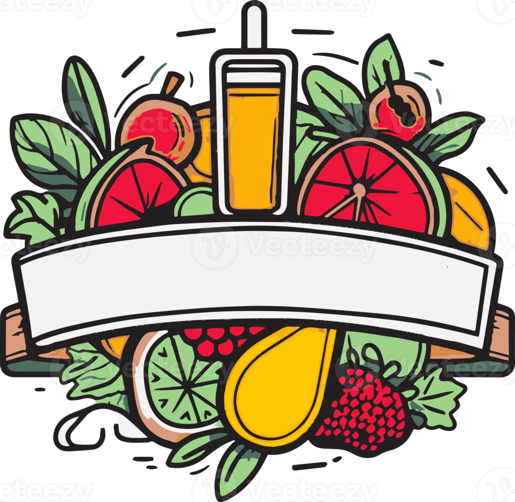 Hand Drawn vintage fruit and juice logo in flat line art style png