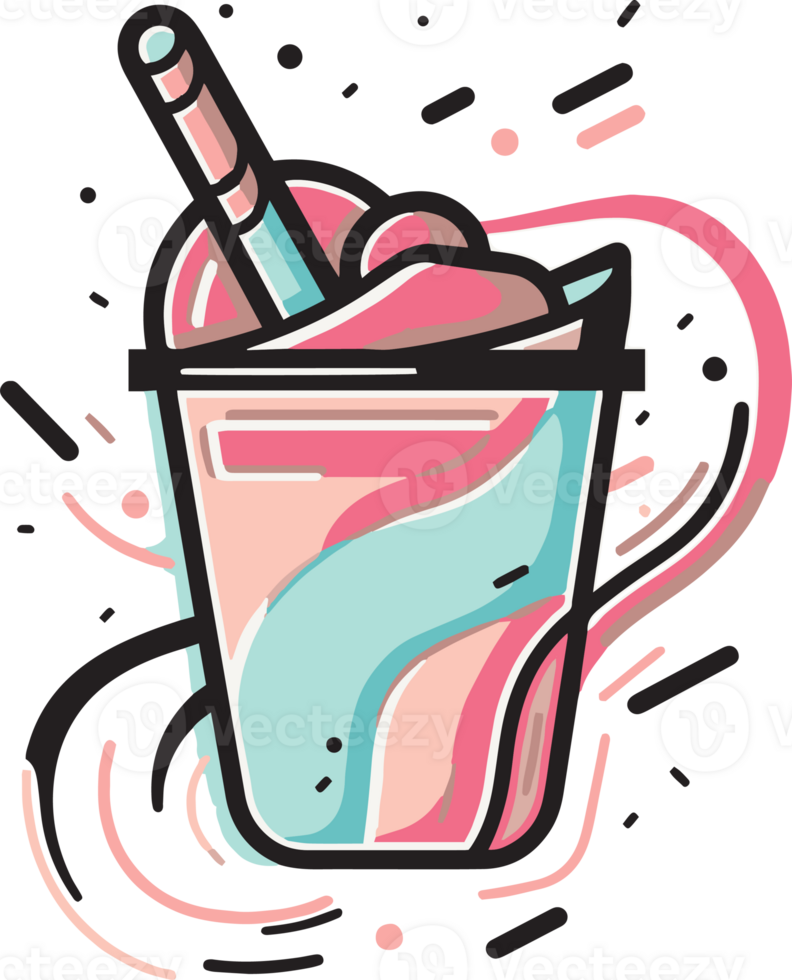 Hand Drawn vintage milkshake logo in flat line art style png