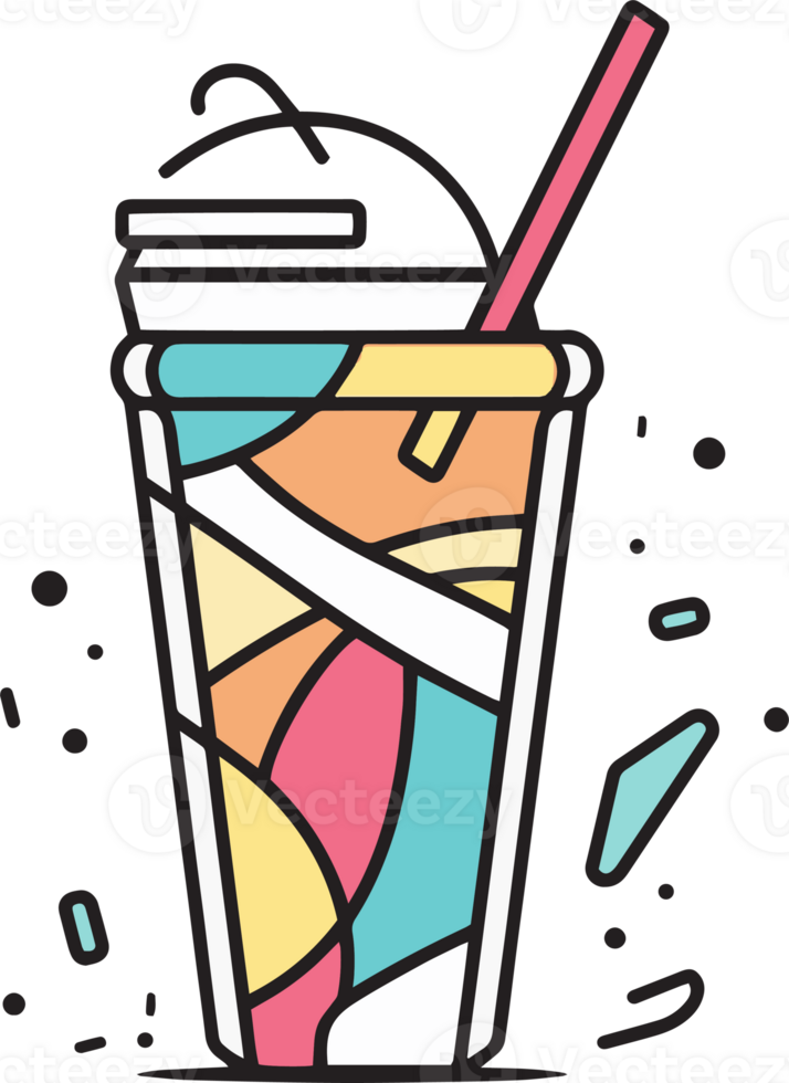 Hand Drawn vintage milkshake logo in flat line art style png