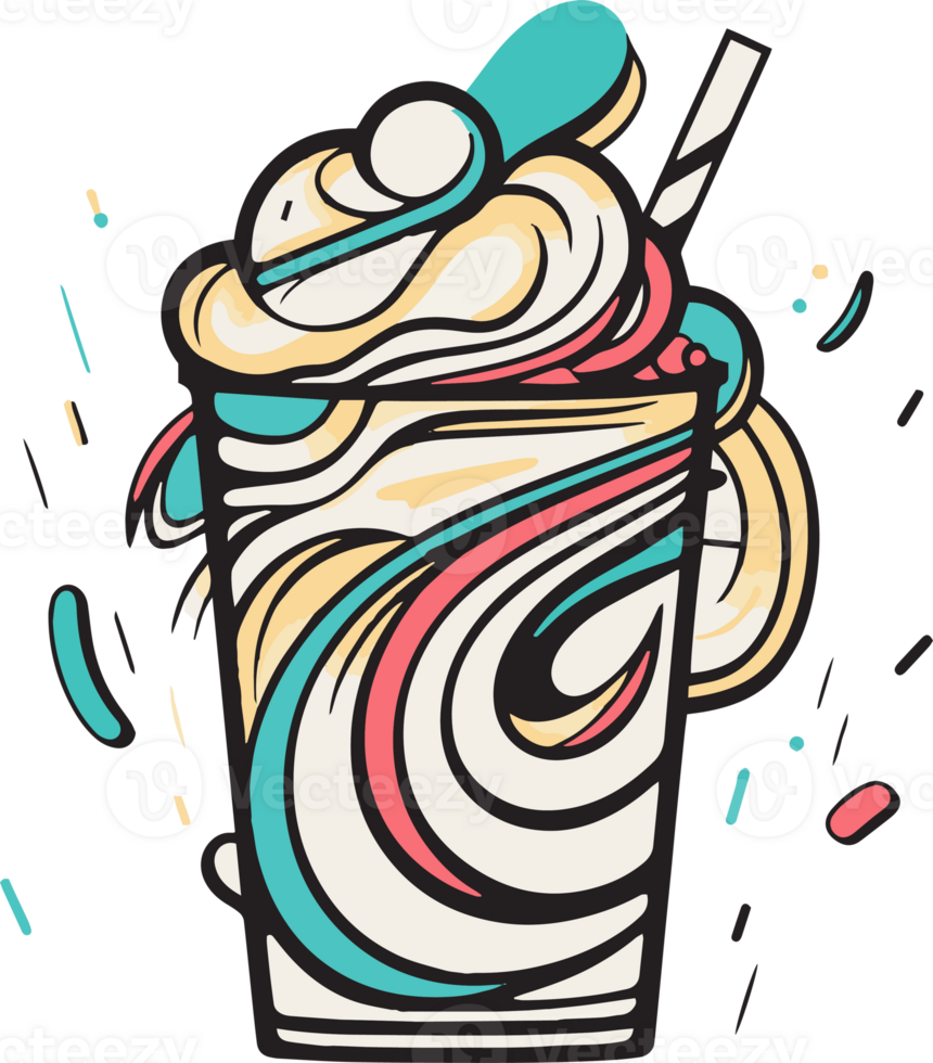 Hand Drawn vintage milkshake logo in flat line art style png