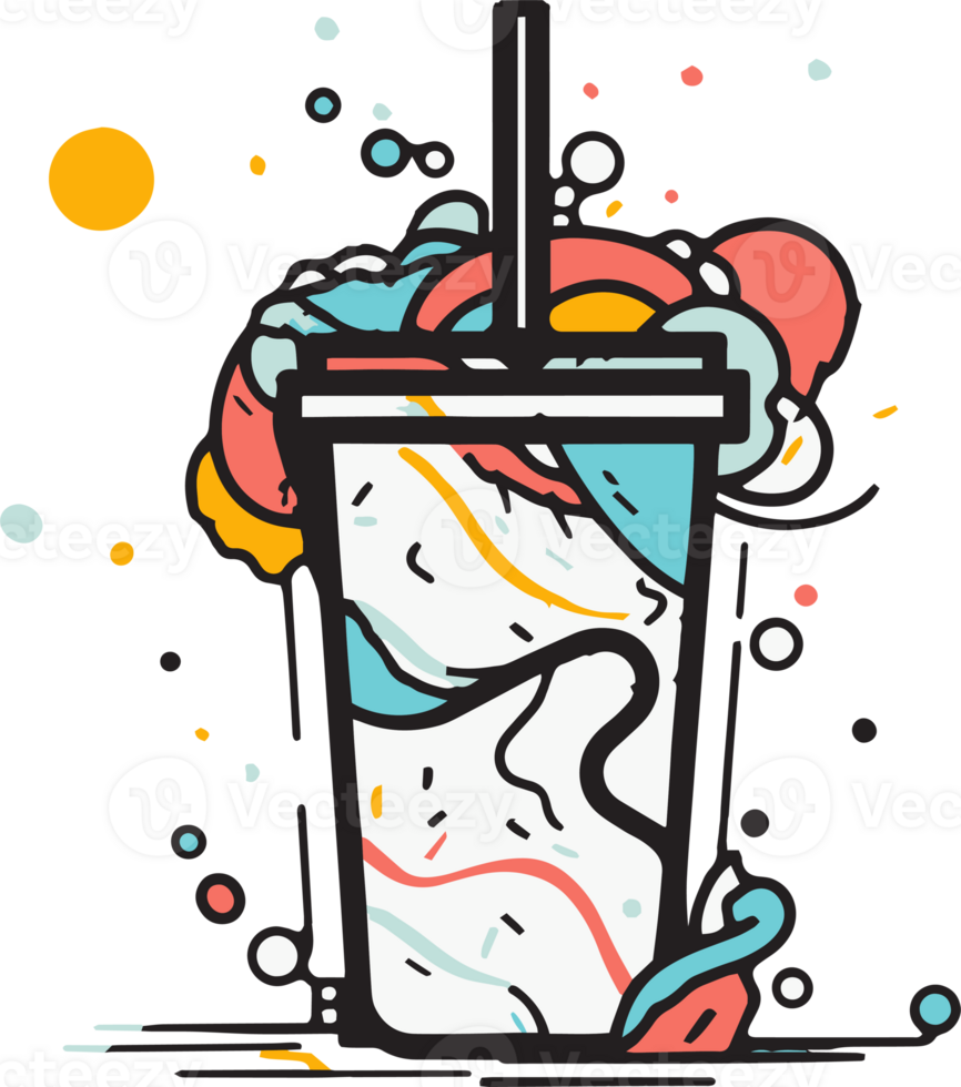 Hand Drawn vintage milkshake logo in flat line art style png