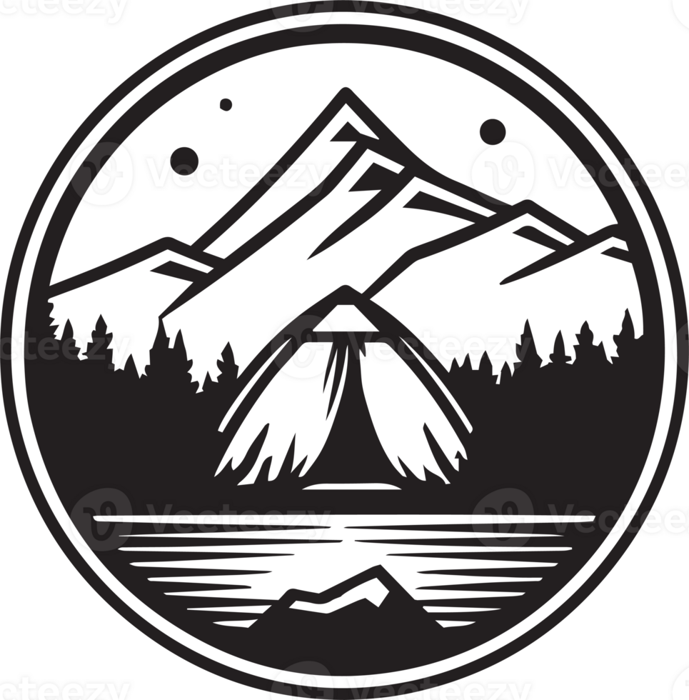Hand Drawn vintage mountain logo in flat line art style png