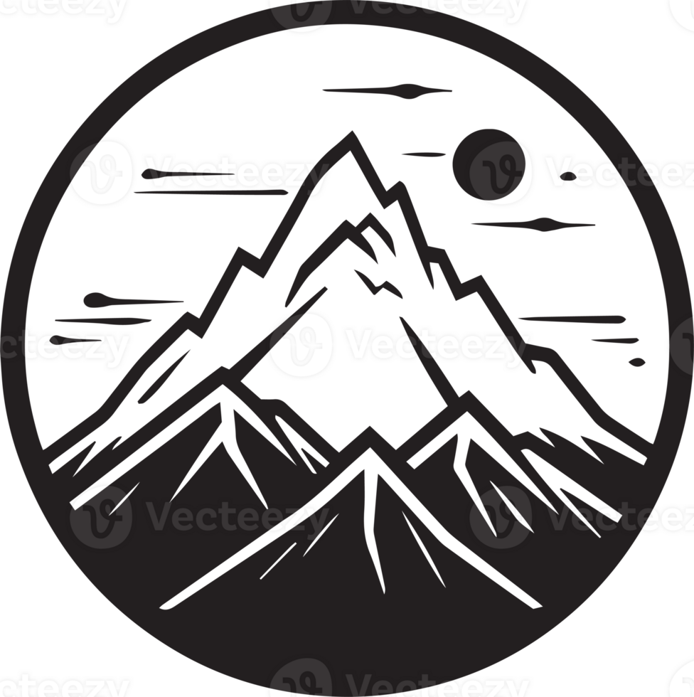 Hand Drawn vintage mountain logo in flat line art style png