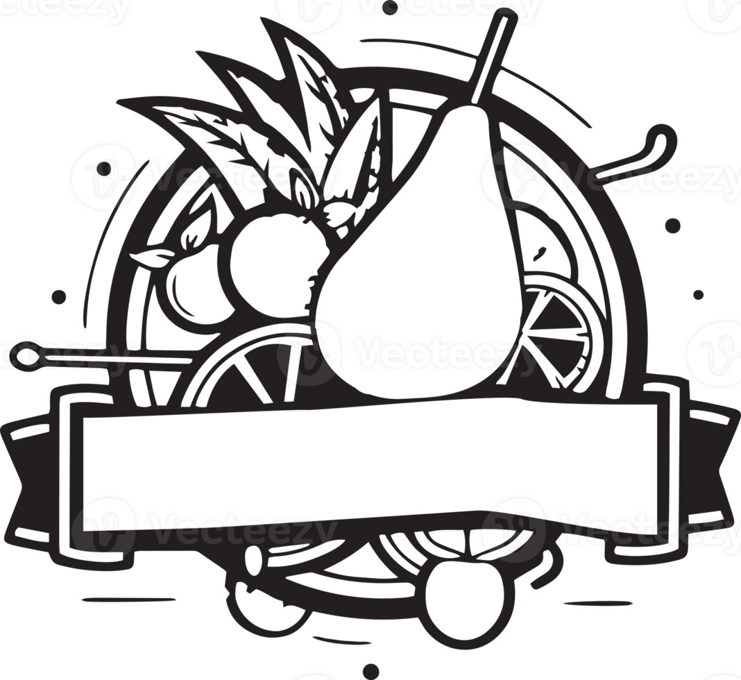 Hand Drawn vintage fruit and juice logo in flat line art style png