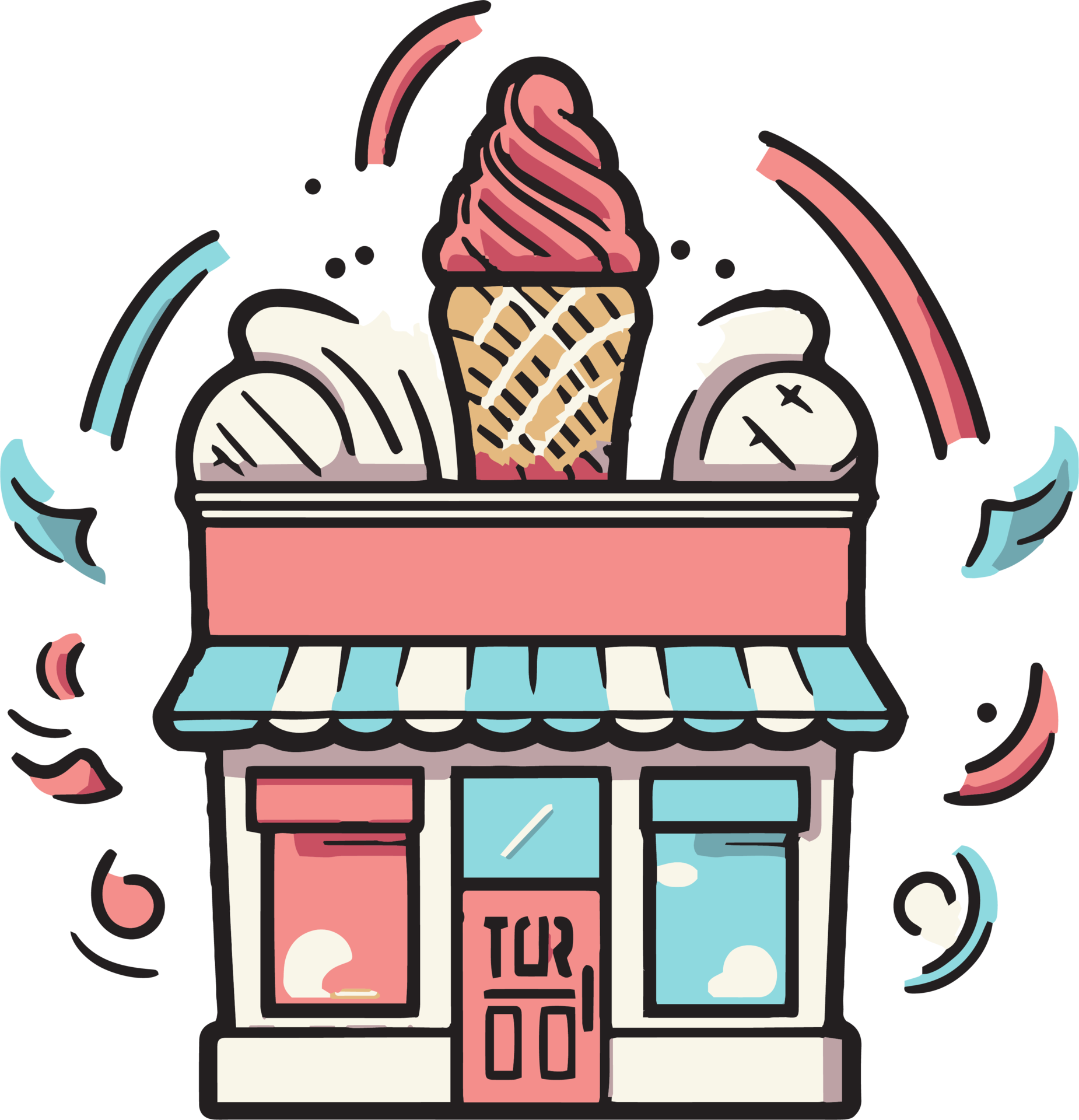 Hand Drawn vintage ice cream shop logo in flat line art style 24786870 PNG