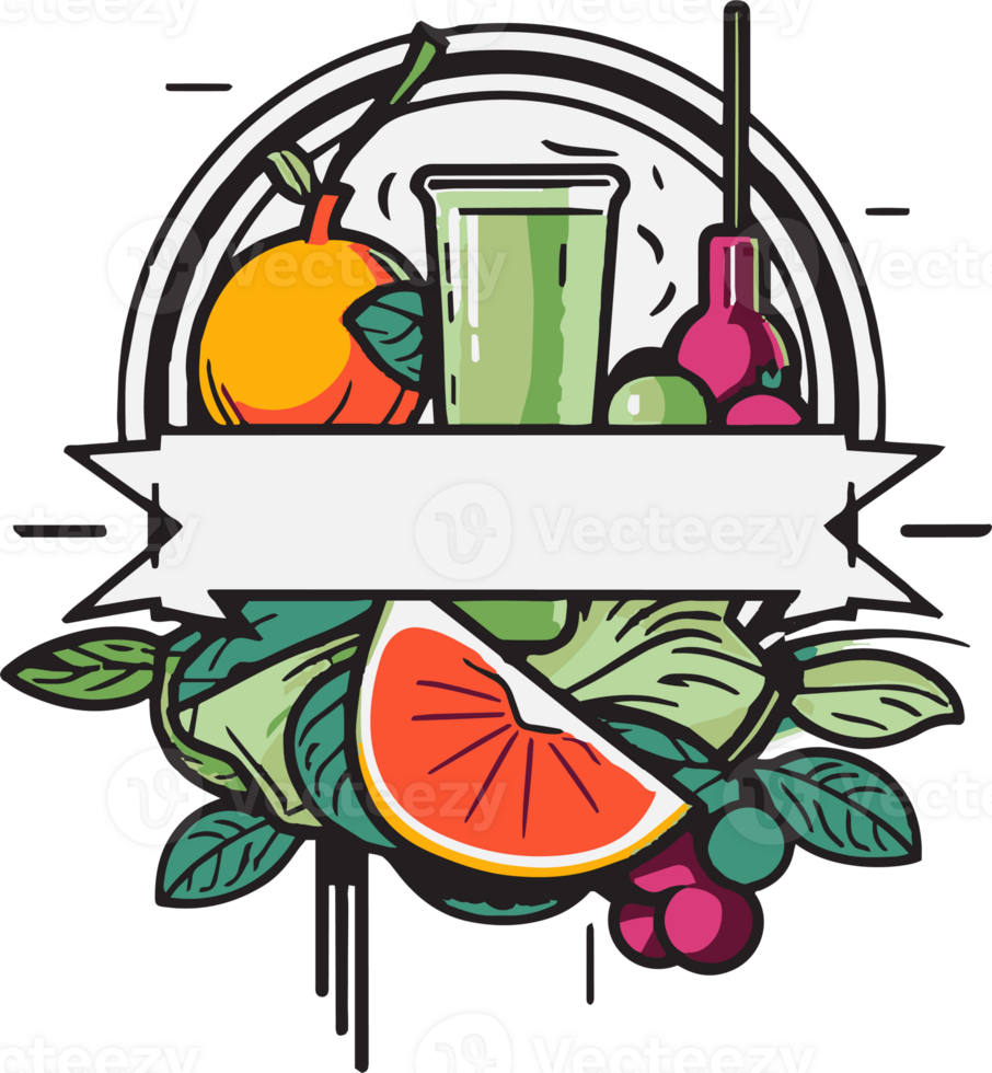 Hand Drawn vintage fruit and juice logo in flat line art style png