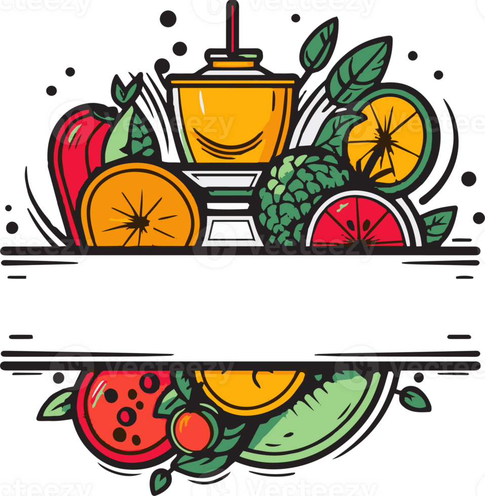 Hand Drawn vintage fruit and juice logo in flat line art style png