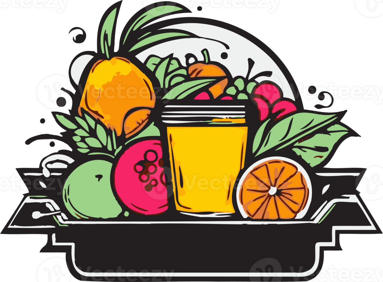 Hand Drawn vintage fruit and juice logo in flat line art style png