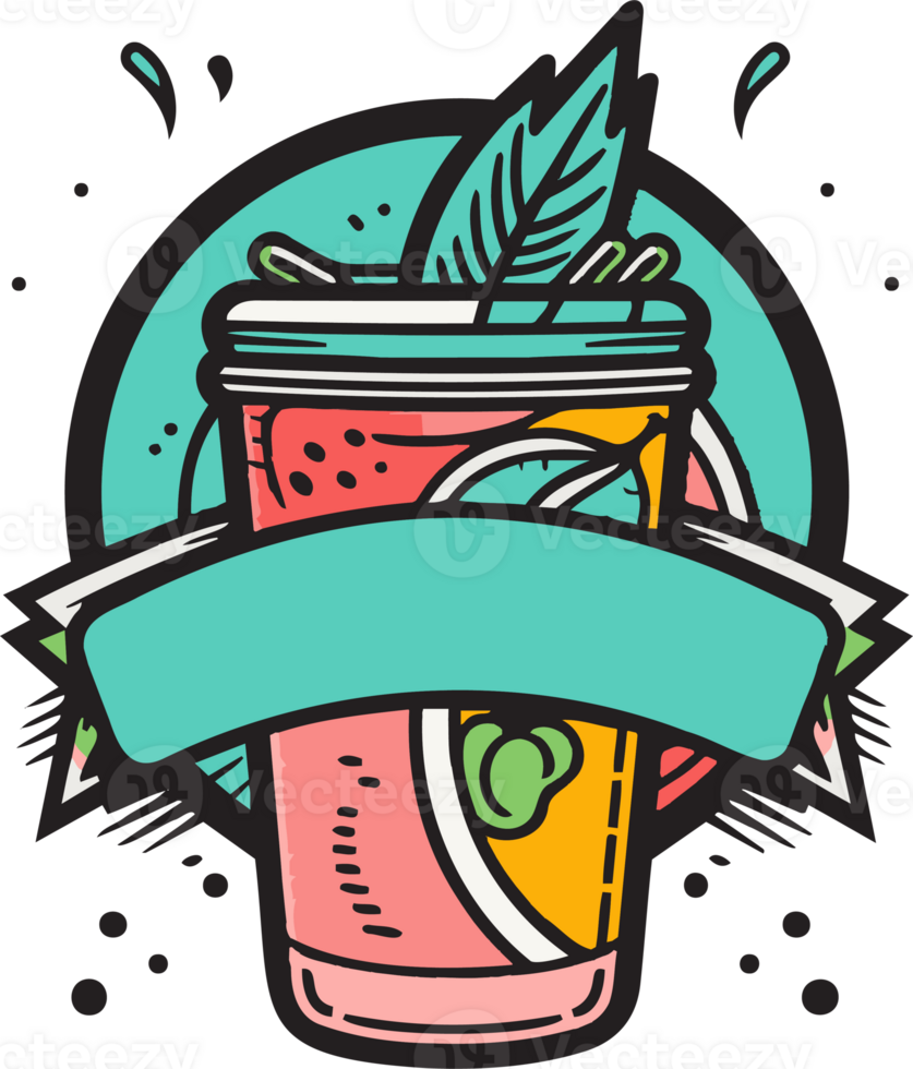 Hand Drawn vintage fruit and juice logo in flat line art style png