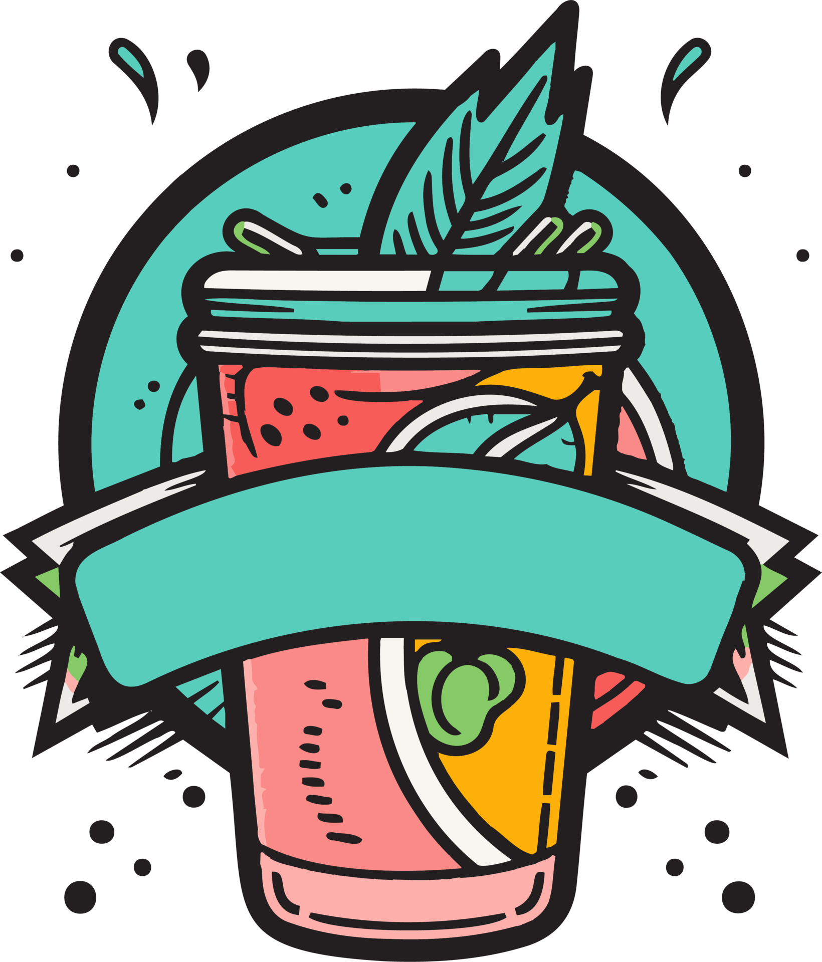Hand Drawn vintage fruit and juice logo in flat line art style 24786894 PNG