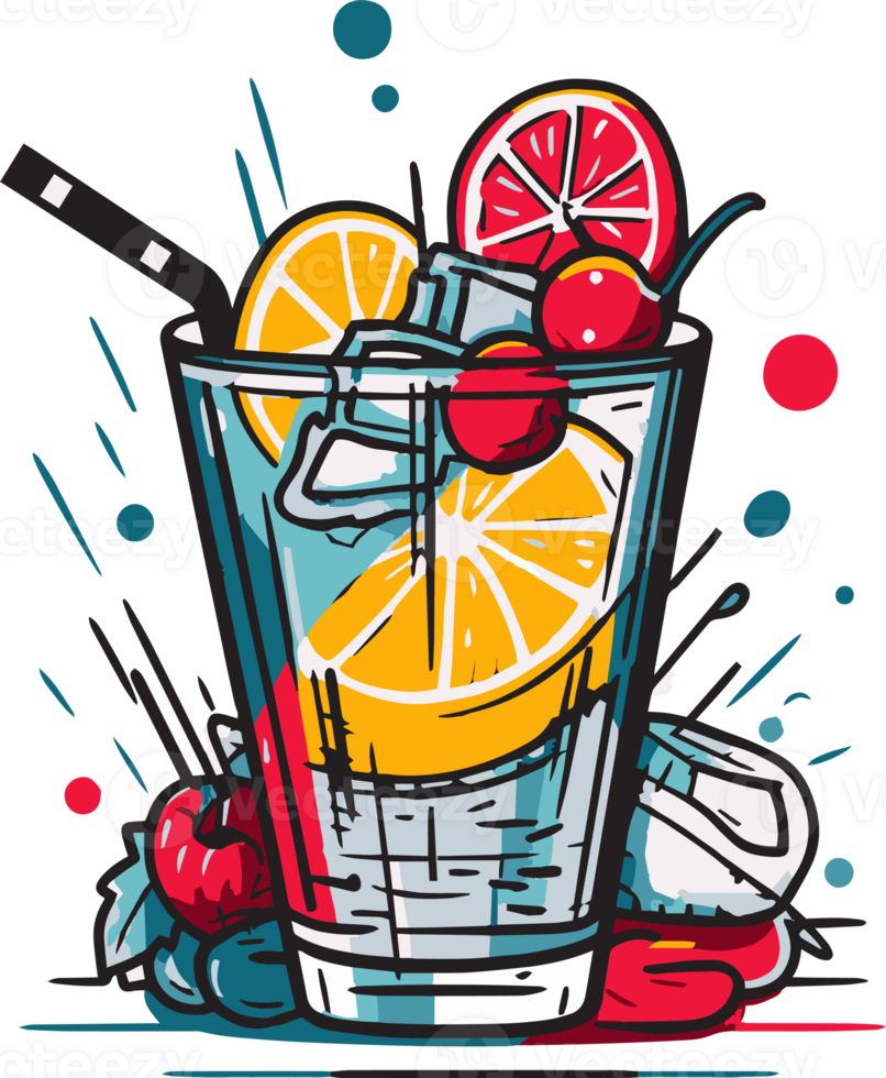 Hand Drawn vintage fruit and juice logo in flat line art style png