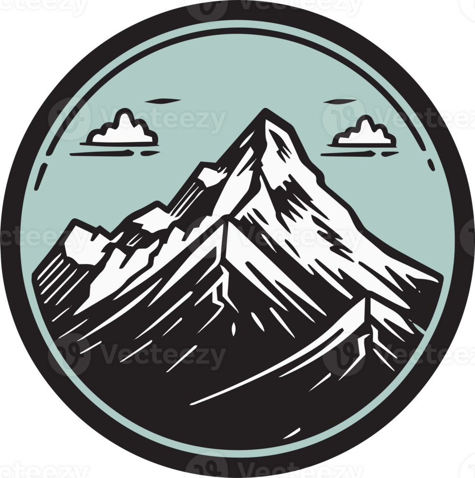 Hand Drawn vintage mountain logo in flat line art style png