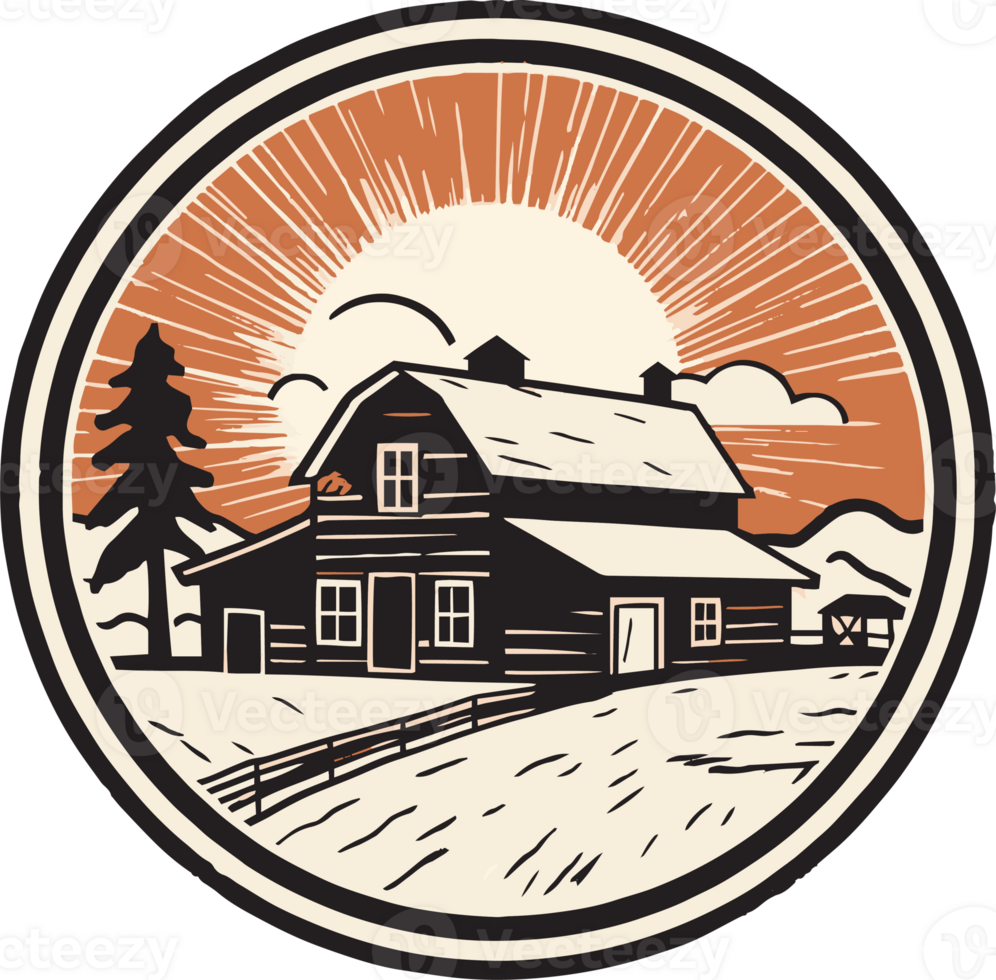 Hand Drawn vintage farm house logo in flat line art style png