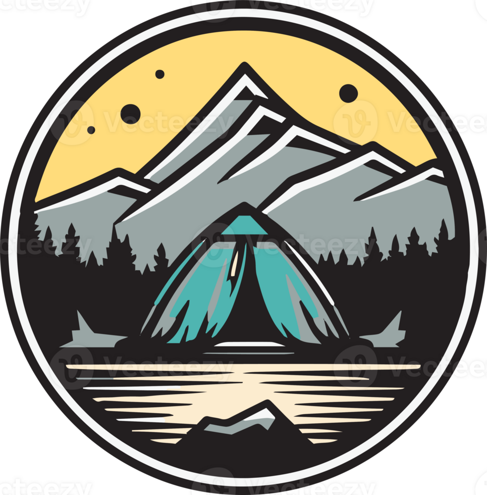 Hand Drawn vintage mountain logo in flat line art style png