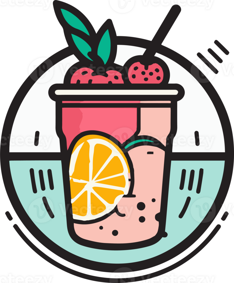 Hand Drawn vintage fruit and juice logo in flat line art style png