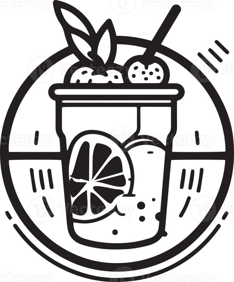 Hand Drawn vintage fruit and juice logo in flat line art style png