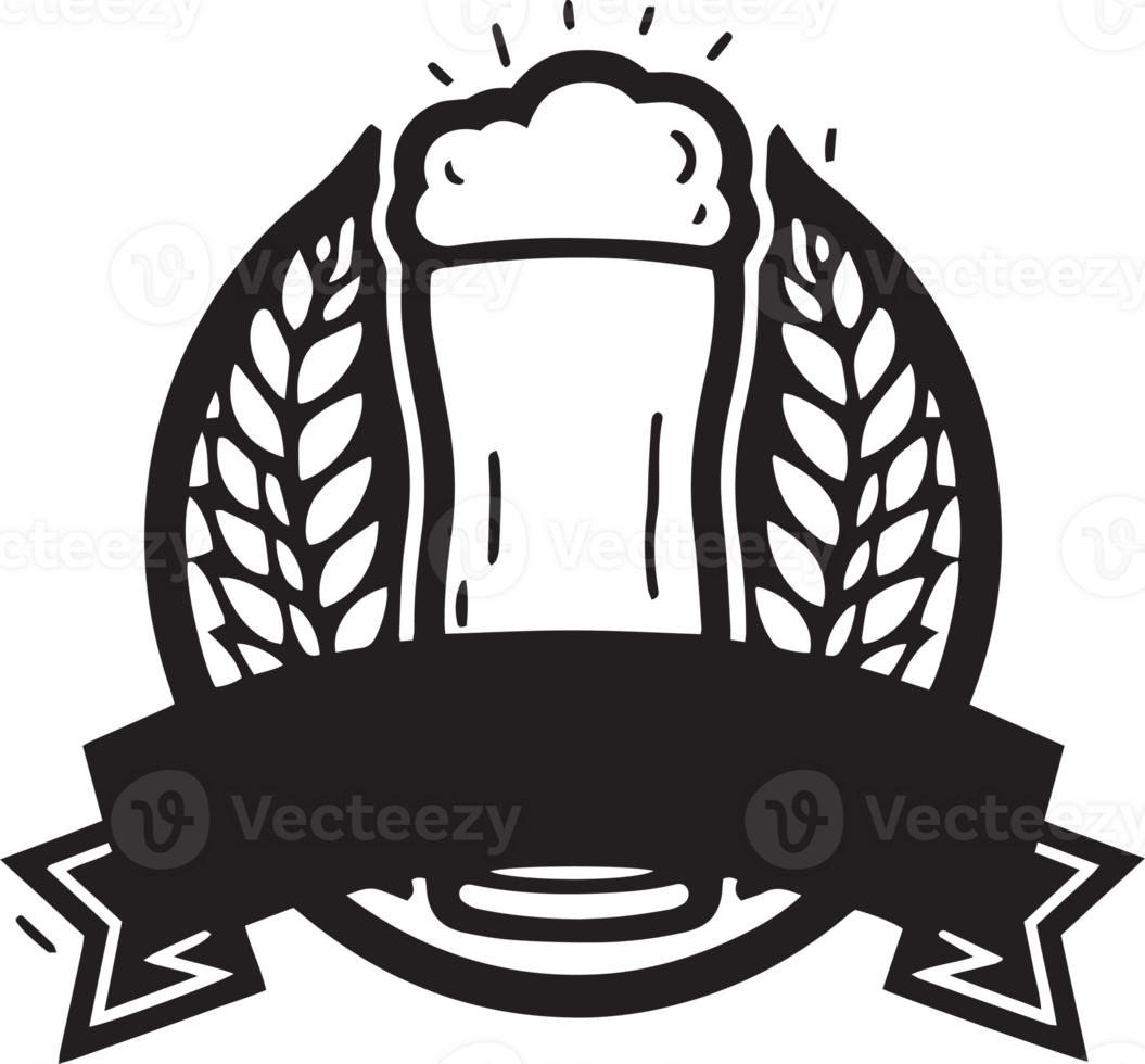 Hand Drawn vintage beer logo in flat line art style png