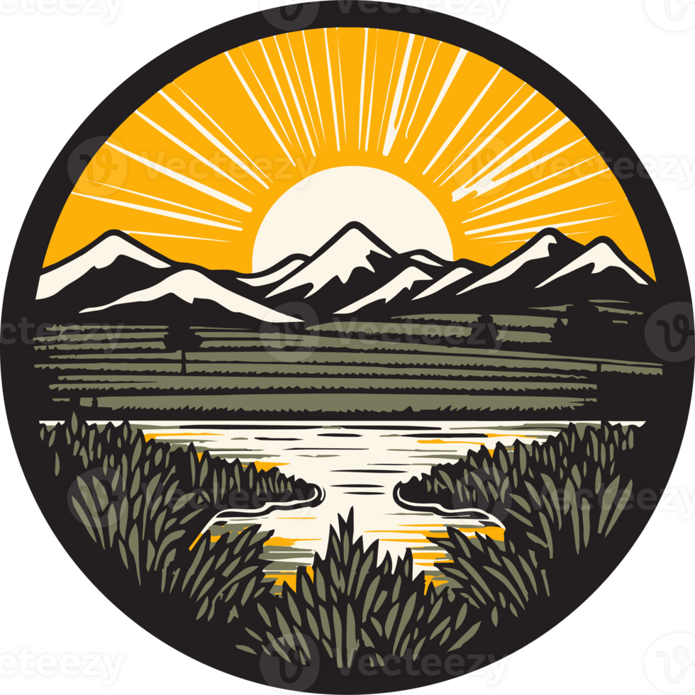 Hand Drawn vintage nature and fields logo in flat line art style png