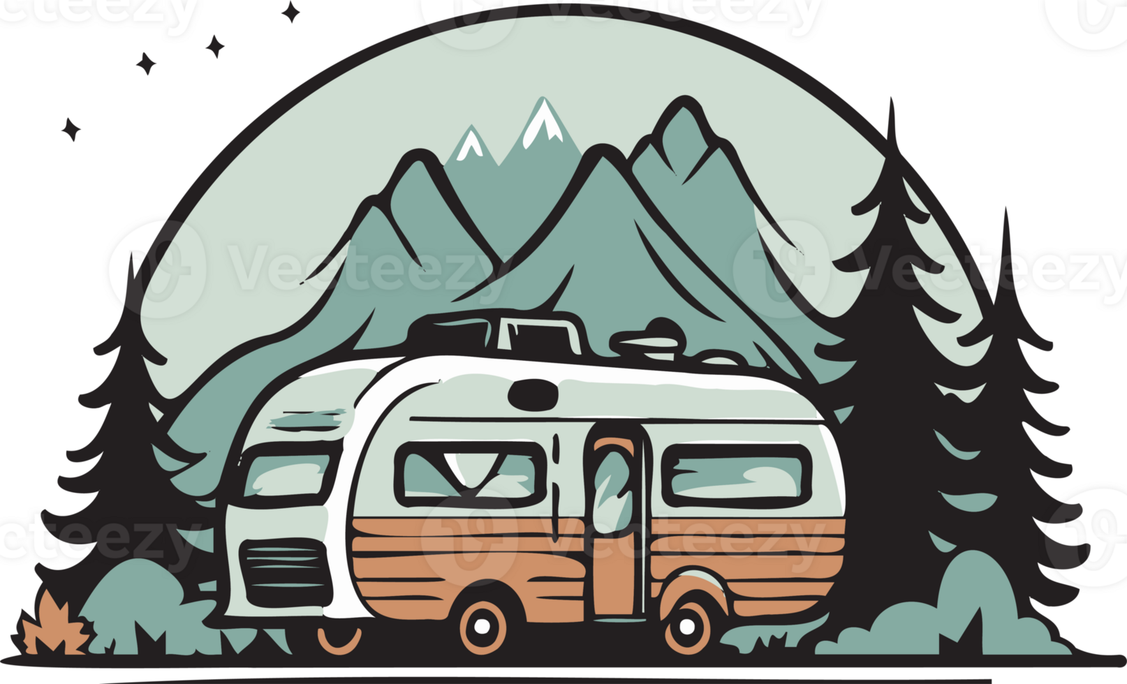 main tiré ancien camping van logo dans plat ligne art style png