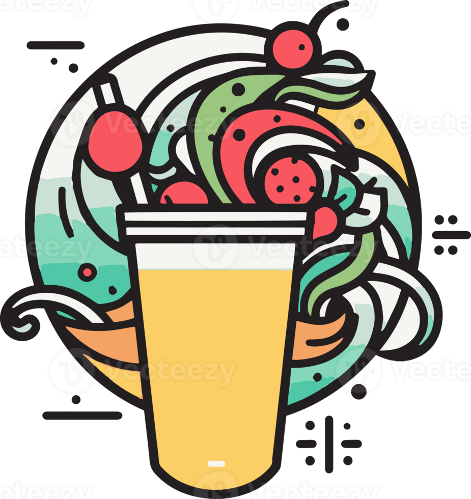 Hand Drawn vintage fruit and juice logo in flat line art style png