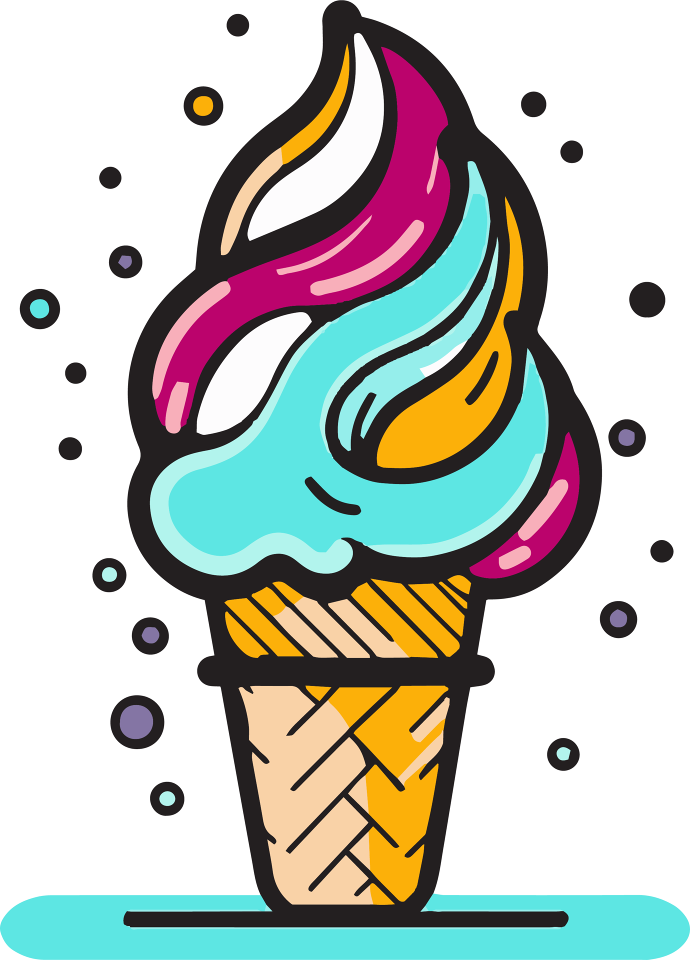 Hand Drawn vintage ice cream shop logo in flat line art style 24787009 PNG