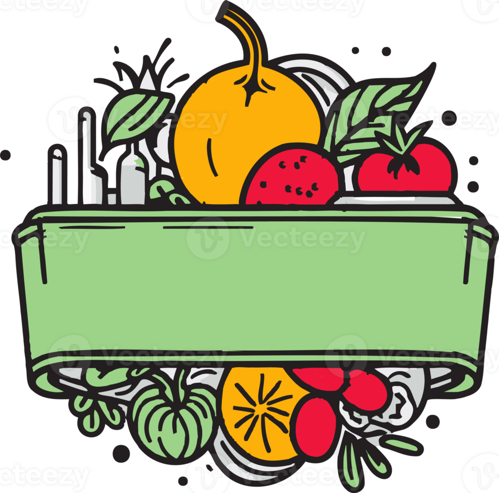 Hand Drawn vintage fruit and juice logo in flat line art style png