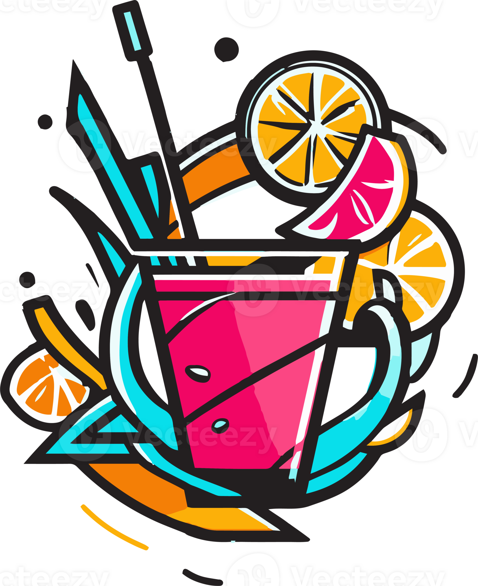 Hand Drawn vintage cocktail logo in flat line art style 24787018 PNG