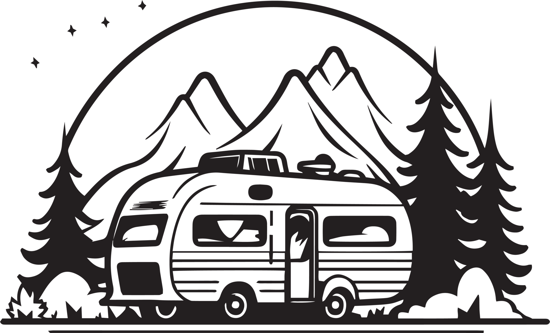 Hand Drawn vintage camping van logo in flat line art style 24787030 PNG