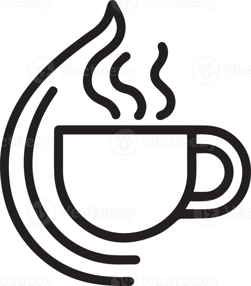 Hand Drawn vintage hot coffee logo in flat line art style png