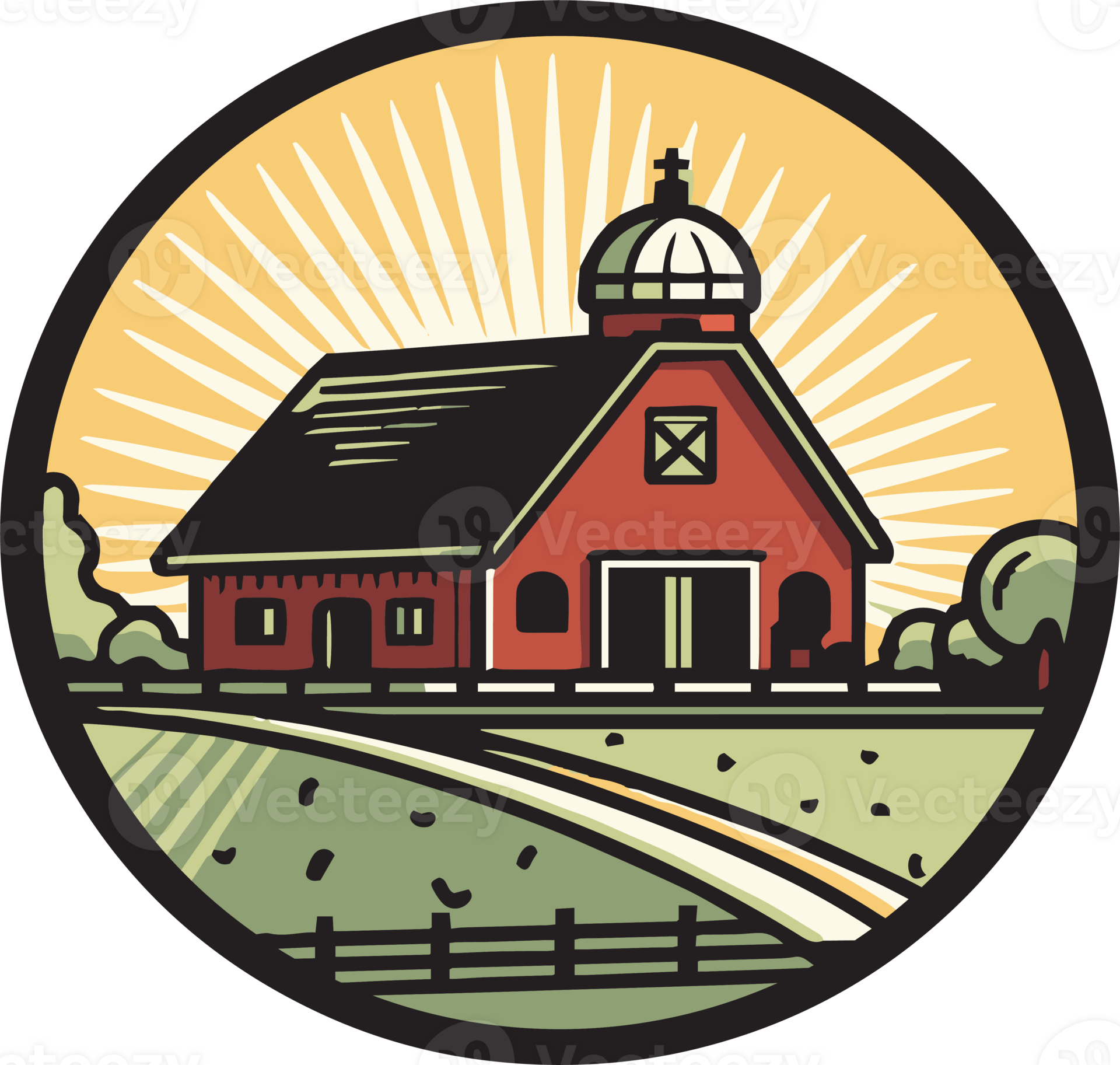 Hand Drawn vintage farm house logo in flat line art style 24787086 PNG