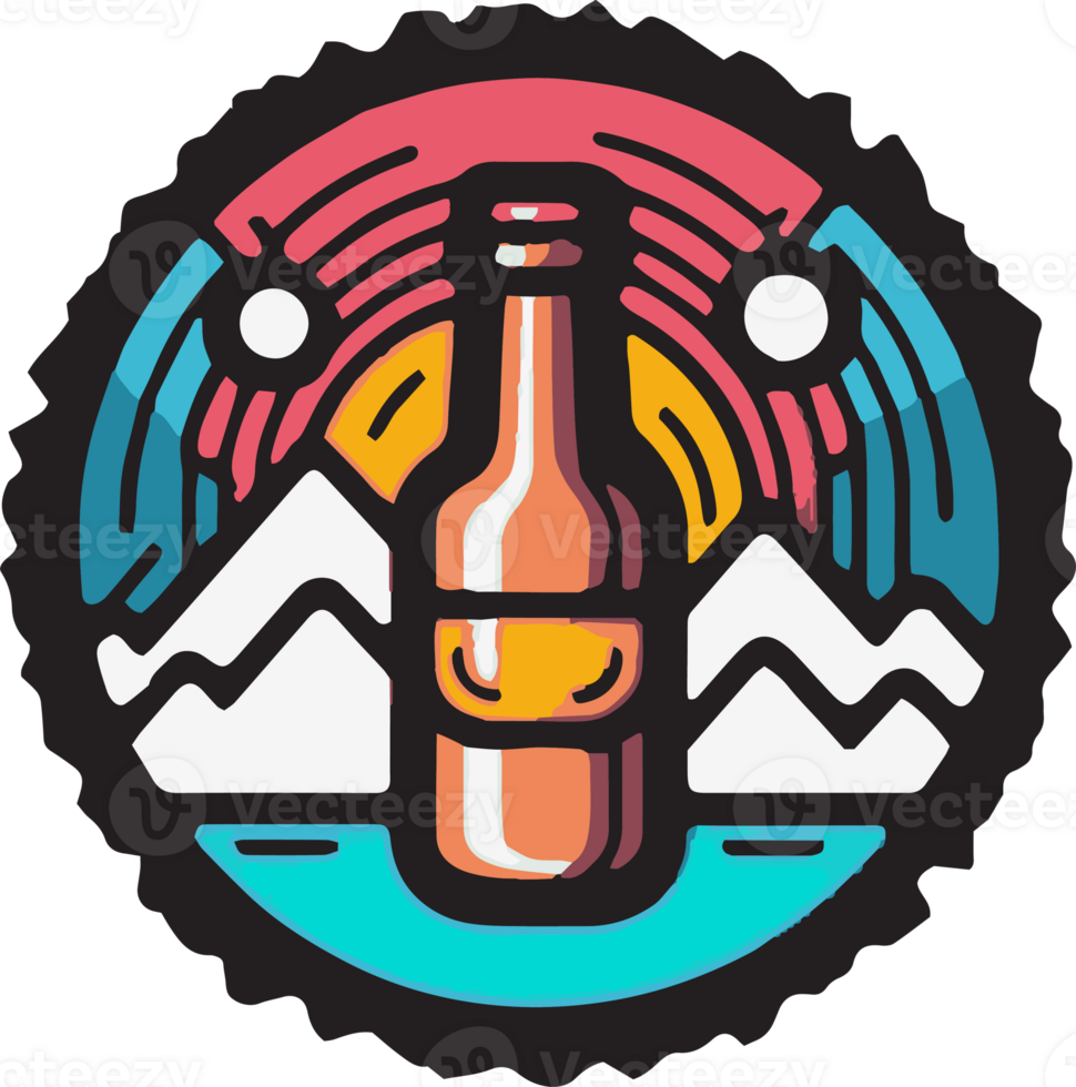 hand- getrokken wijnoogst bier logo in vlak lijn kunst stijl png