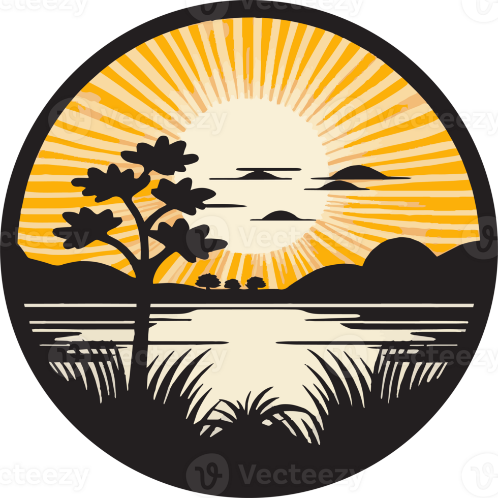Hand Drawn vintage nature and fields logo in flat line art style png
