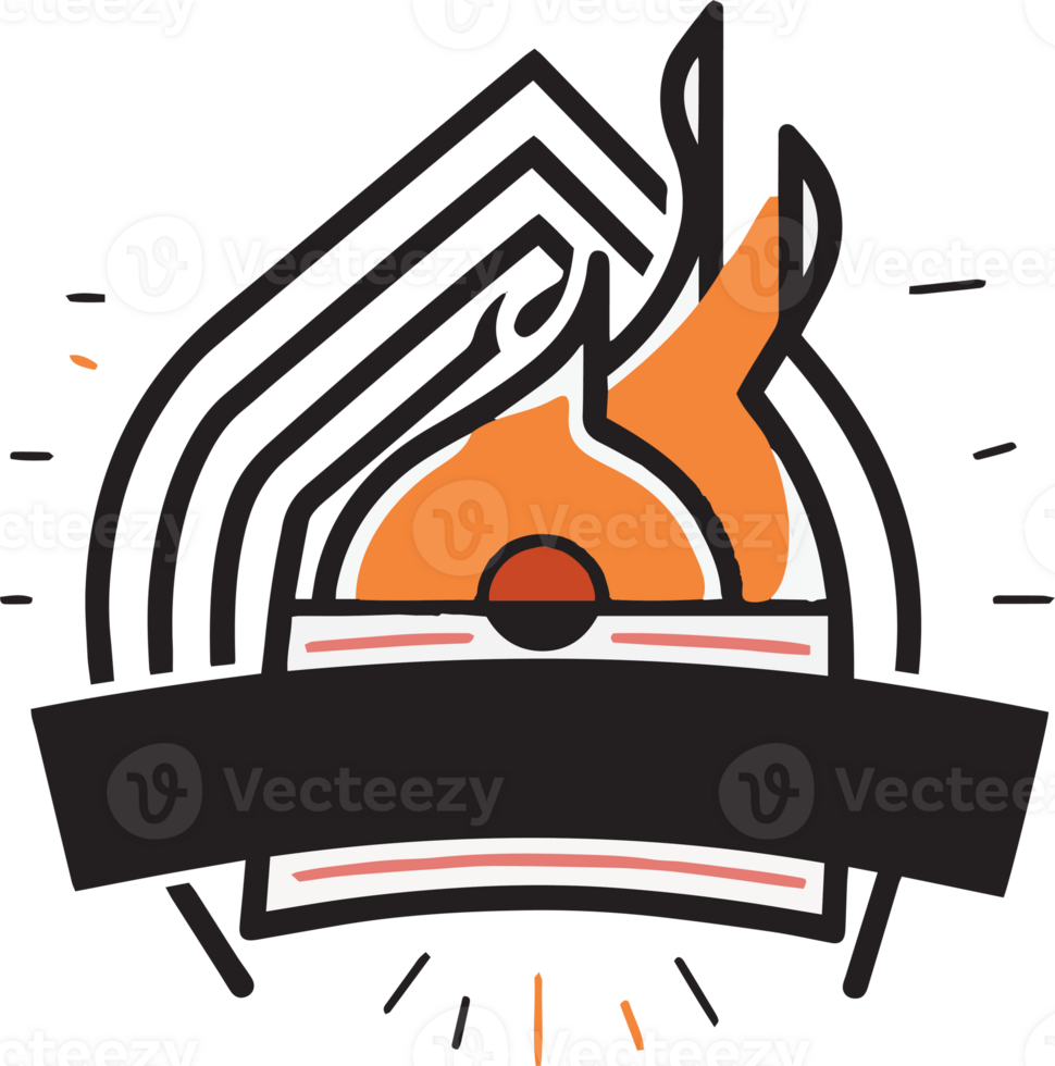 Hand Drawn vintage fire with barbecue logo in flat line art style png