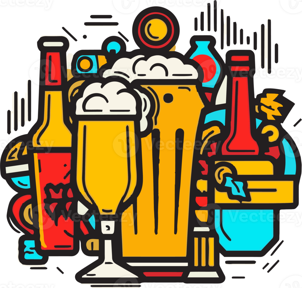 Hand Drawn vintage beer logo in flat line art style png