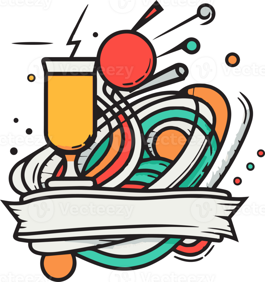 Hand Drawn vintage beer logo in flat line art style png
