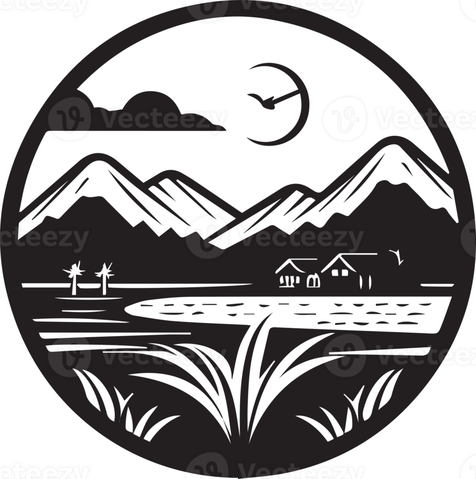 Hand Drawn vintage nature and fields logo in flat line art style png