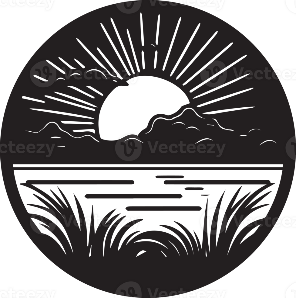 hand- getrokken wijnoogst natuur en velden logo in vlak lijn kunst stijl png