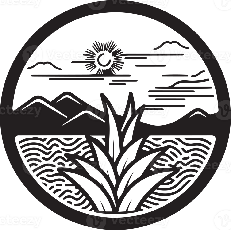 Hand Drawn vintage nature and fields logo in flat line art style png