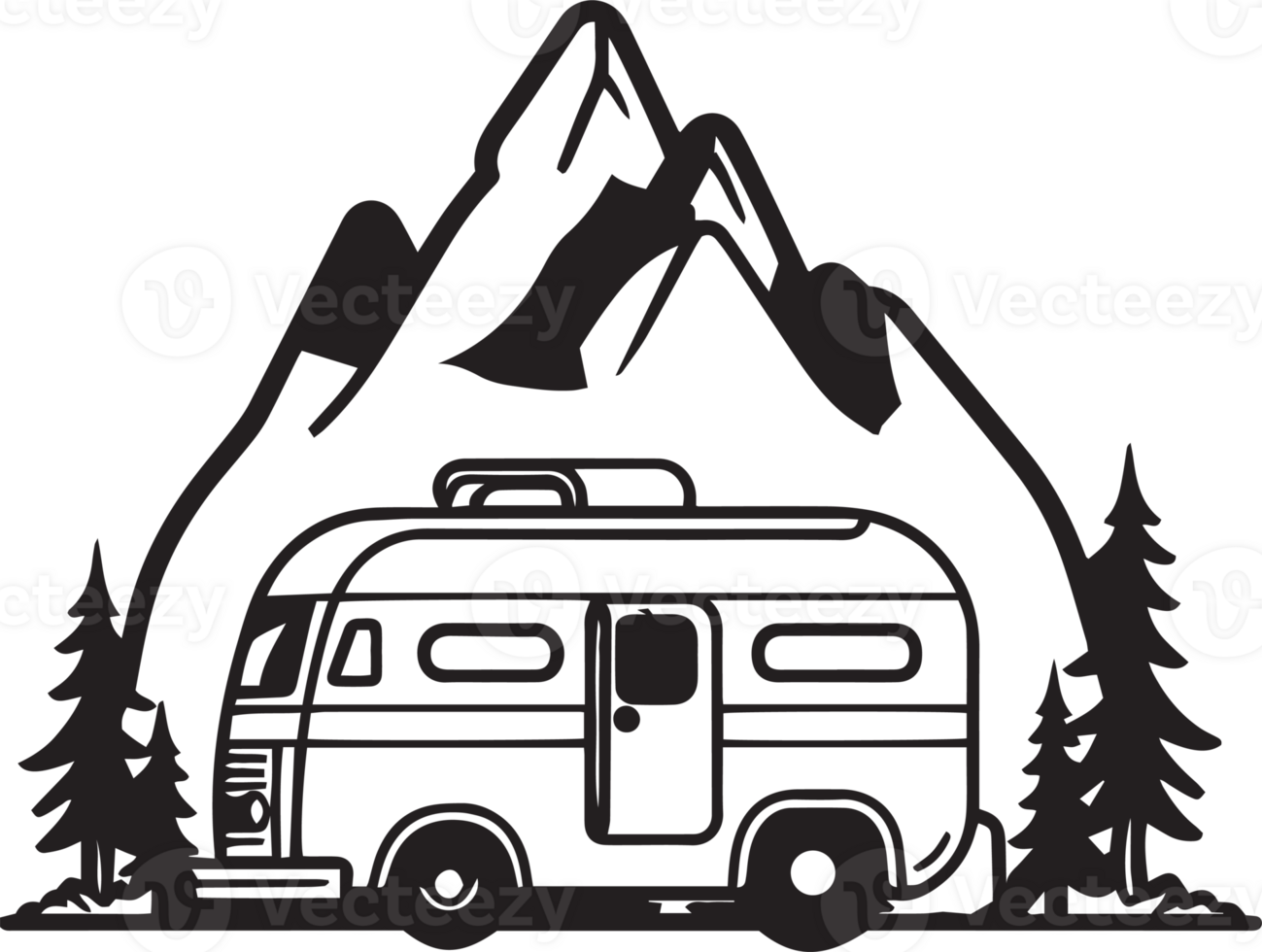 main tiré ancien camping van logo dans plat ligne art style png