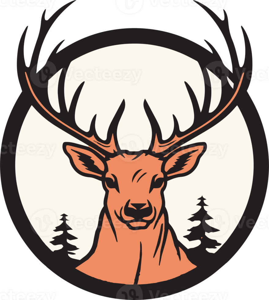 Hand Drawn vintage deer head logo in flat line art style png