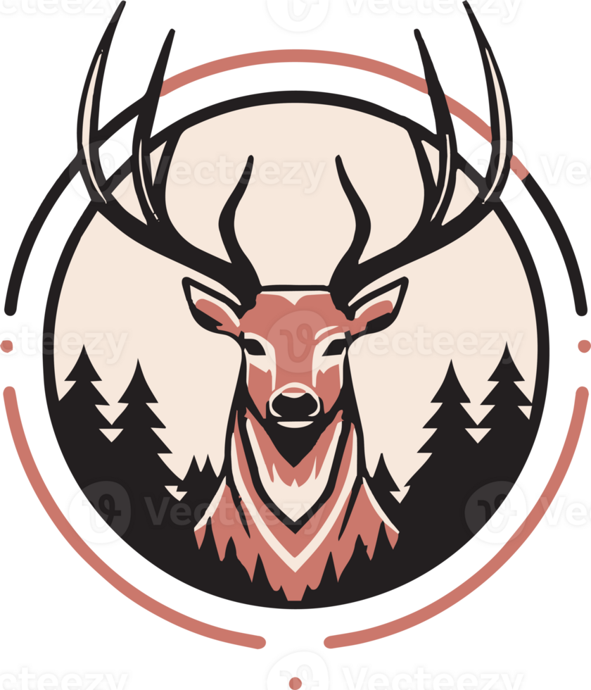 Hand Drawn vintage deer head logo in flat line art style png
