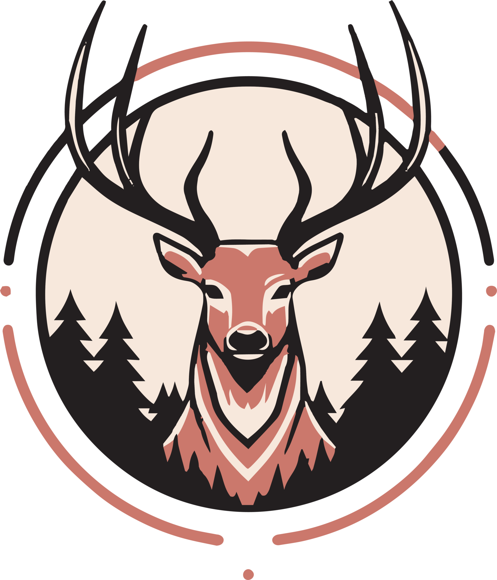 Hand Drawn vintage deer head logo in flat line art style 24787167 PNG